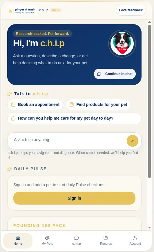 Ginger & Nash app screen