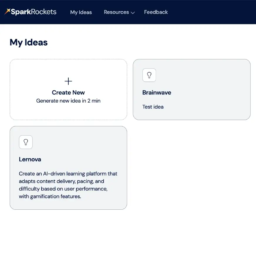 SparkRockets product screens