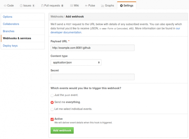 GitHub, Add webhook