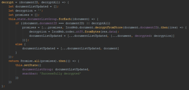 Here is how we handled decryption of documents. Although all of the messages would be automatically decrypted in the messenger app, we wanted to see the messages in encrypted form.